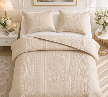 Aurelia Lotus Bedcover Set - Light Beige
