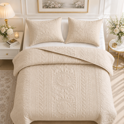 Aurelia Lotus Bedcover Set - Light Beige