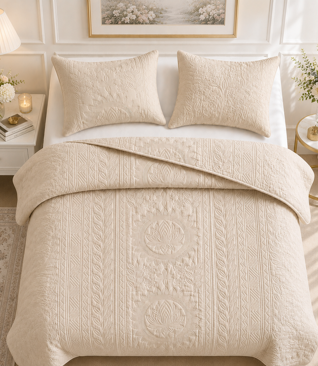Aurelia Lotus Bedcover Set - Light Beige