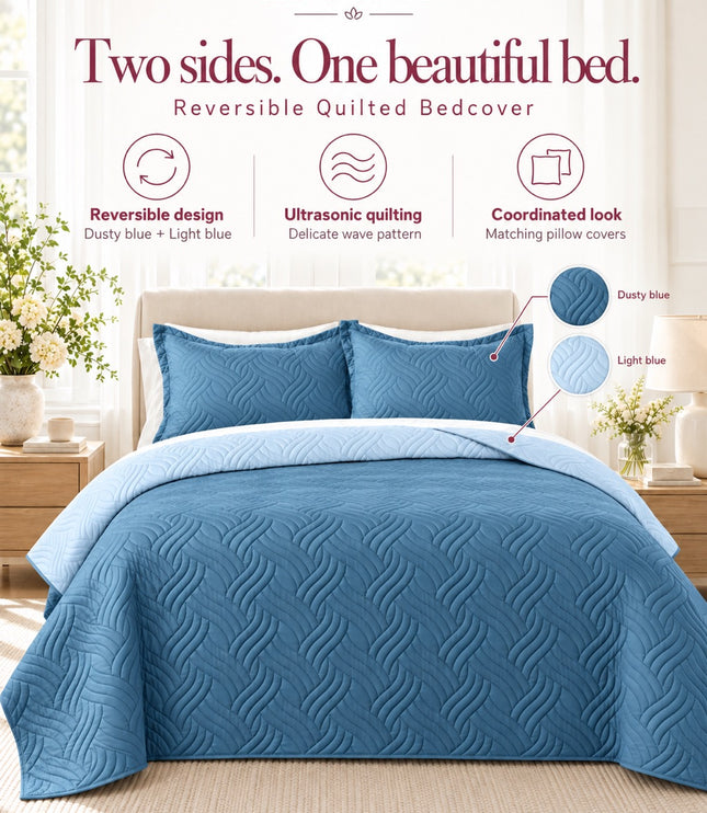 Reversible Bedcover Set - Blue / Sky Blue
