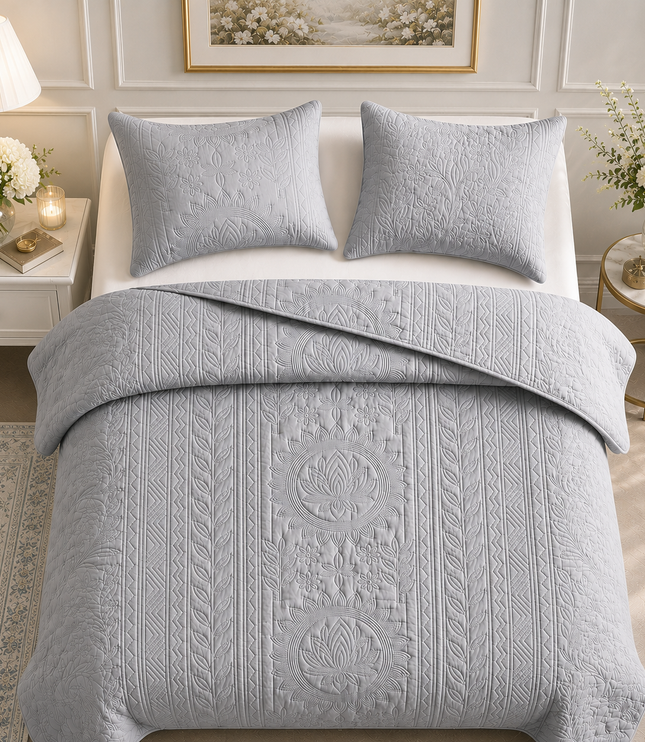 Aurelia Lotus Bedcover Set - Light Grey