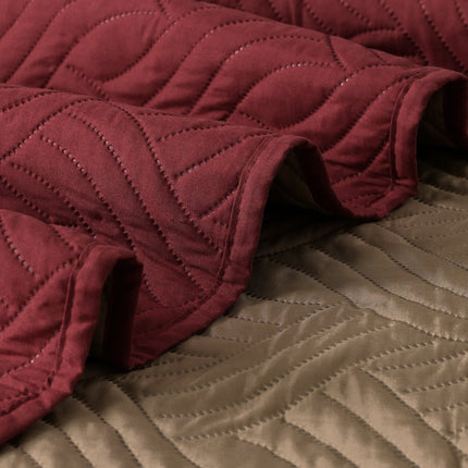Waves - California Luxe Reversible AC Bedcover - Maroon / Beige