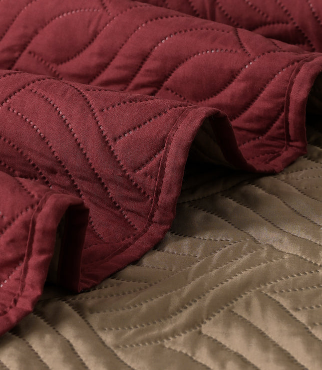 Waves - California Luxe Reversible AC Bedcover - Maroon / Beige