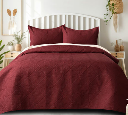 Square - California Luxe Reversible AC Bedcover - Maroon / Beige