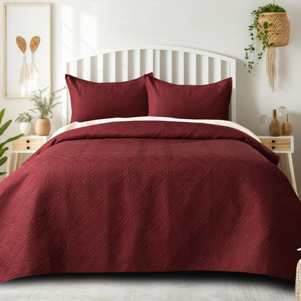 Square - California Luxe Reversible AC Bedcover - Maroon / Beige