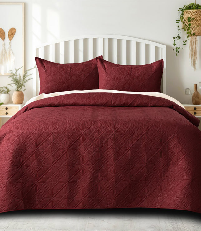 Square - California Luxe Reversible AC Bedcover - Maroon / Beige