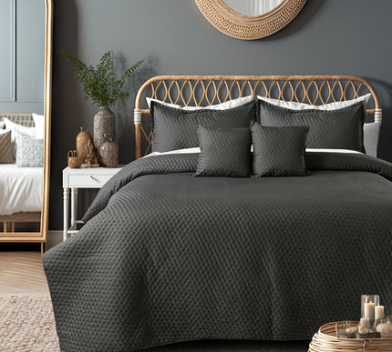 Luxe AC Bedcover With 2 Pillow Covers & 2 Cushions with Filling inside - Dark Grey