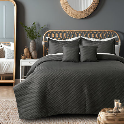 Luxe AC Bedcover With 2 Pillow Covers & 2 Cushions with Filling inside - Dark Grey