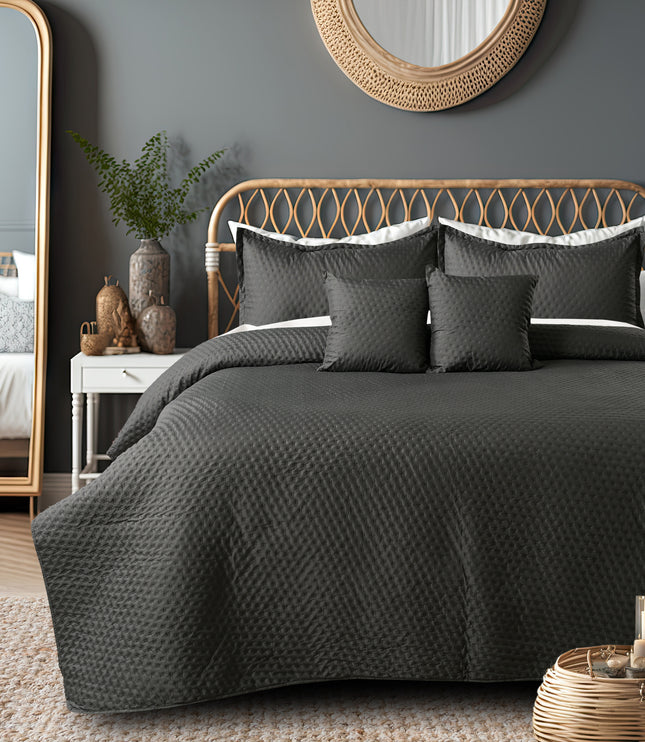 Luxe AC Bedcover With 2 Pillow Covers & 2 Cushions with Filling inside - Dark Grey