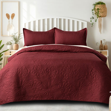 Floral - Luxe AC Bedcover With 2 Pillow Cases - Maroon