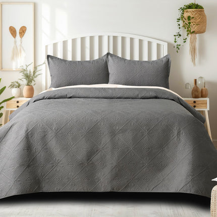 Square Pattern - California Luxe Reversible AC Bedcover - Grey / Light Grey