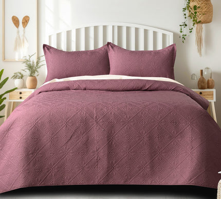 Square Pattern - California Luxe Reversible AC Bedcover - Mauve / Pink