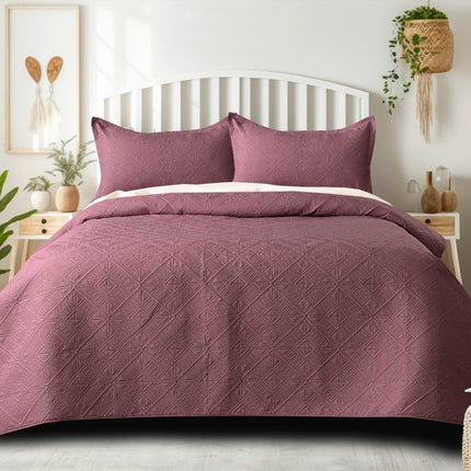 Square Pattern - California Luxe Reversible AC Bedcover - Mauve / Pink