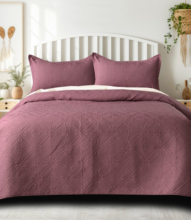 Square Pattern - California Luxe Reversible AC Bedcover - Mauve / Pink