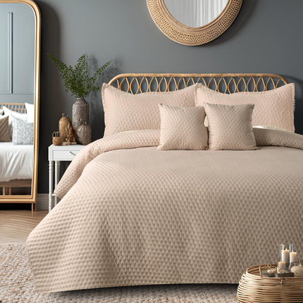 Luxe AC Bedcover With 2 Pillow Covers & 2 Cushions with Filling inside - Light Beige