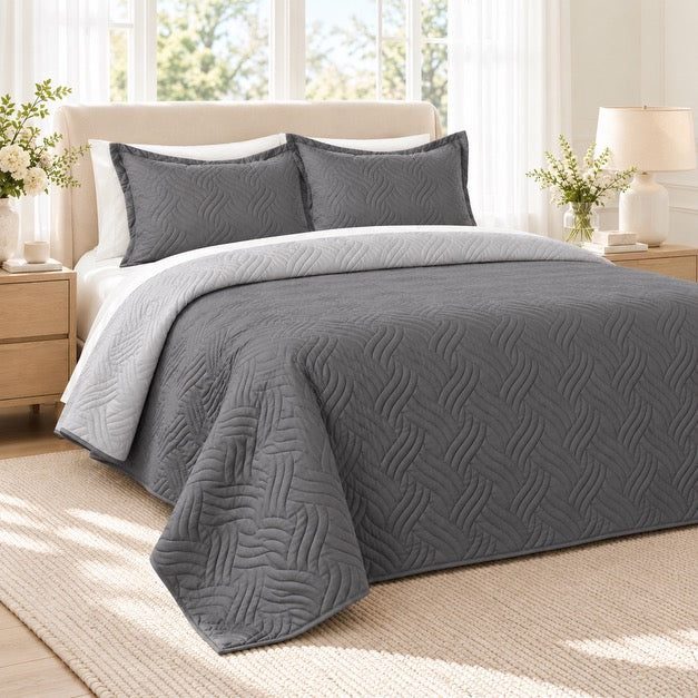 Reversible Bedcover Set - Grey / Light Grey