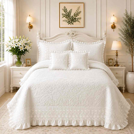 Imperial Lace & Frill Bedcover Set - Ivory