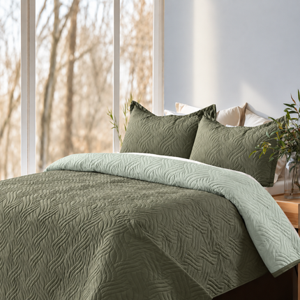Reversible Bedcover Set - Olive / Mint Green
