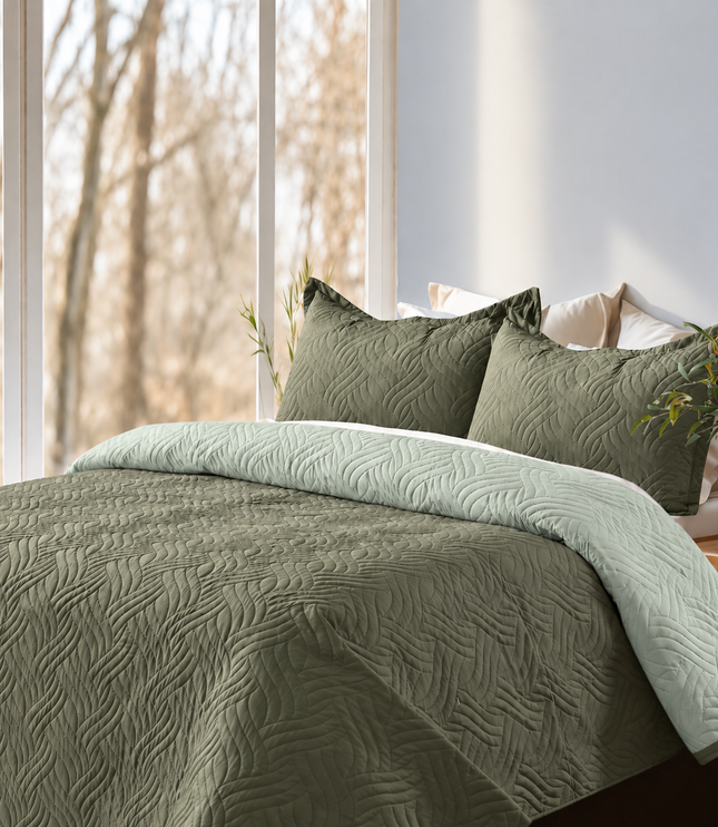 Reversible Bedcover Set - Olive / Mint Green