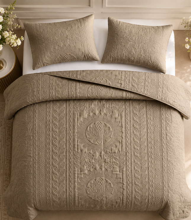 Aurelia Lotus Bedcover Set - Taupe