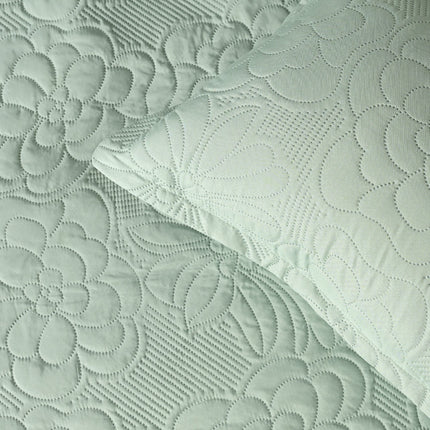 Floral - Luxe AC Bedcover With 2 Pillow Cases - Mint Green