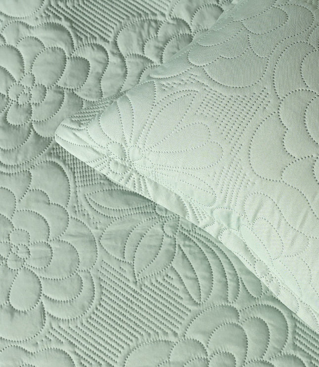 Floral - Luxe AC Bedcover With 2 Pillow Cases - Mint Green