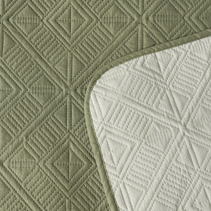 Square Pattern - California Luxe Reversible AC Bedcover - Olive / Mint Grey