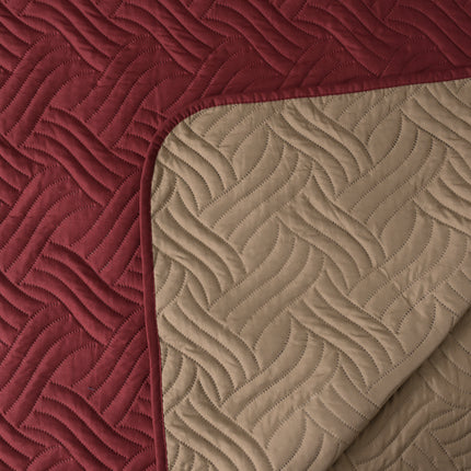 Waves - California Luxe Reversible AC Bedcover - Maroon / Beige