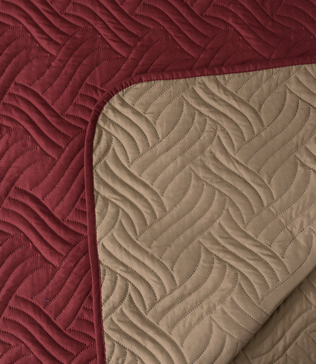 Waves - California Luxe Reversible AC Bedcover - Maroon / Beige