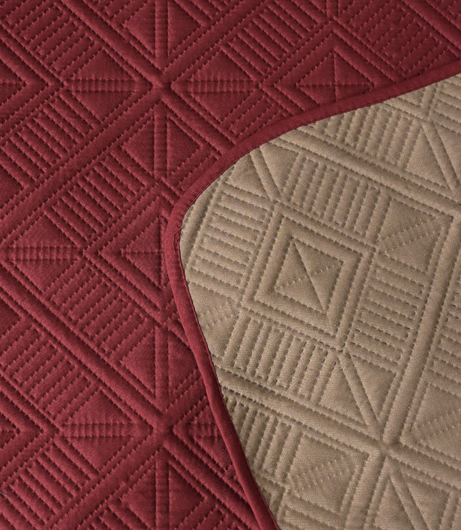 Square - California Luxe Reversible AC Bedcover - Maroon / Beige