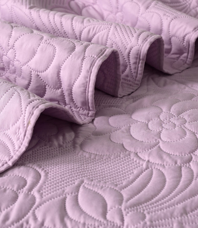 Floral - Luxe AC Bedcover With 2 Pillow Cases - Lilac