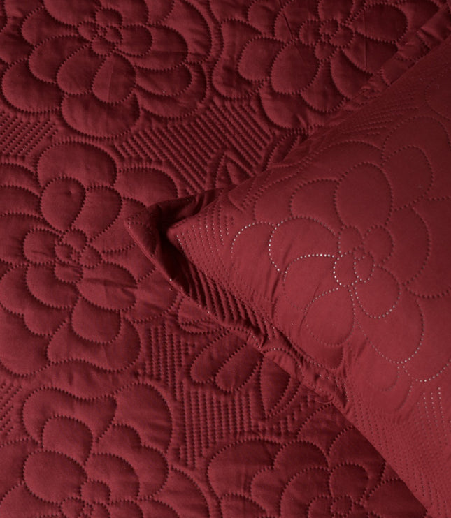 Floral - Luxe AC Bedcover With 2 Pillow Cases - Maroon