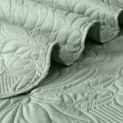 Floral - Luxe AC Bedcover With 2 Pillow Cases - Mint Green