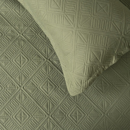Square Pattern - California Luxe Reversible AC Bedcover - Olive / Mint Grey