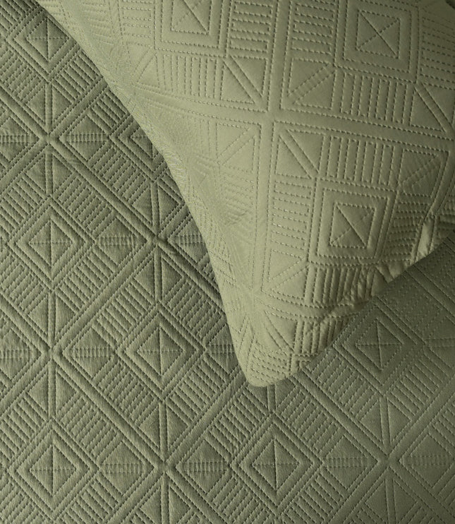 Square Pattern - California Luxe Reversible AC Bedcover - Olive / Mint Grey