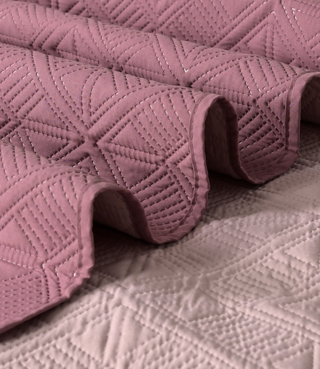 Square Pattern - California Luxe Reversible AC Bedcover - Mauve / Pink