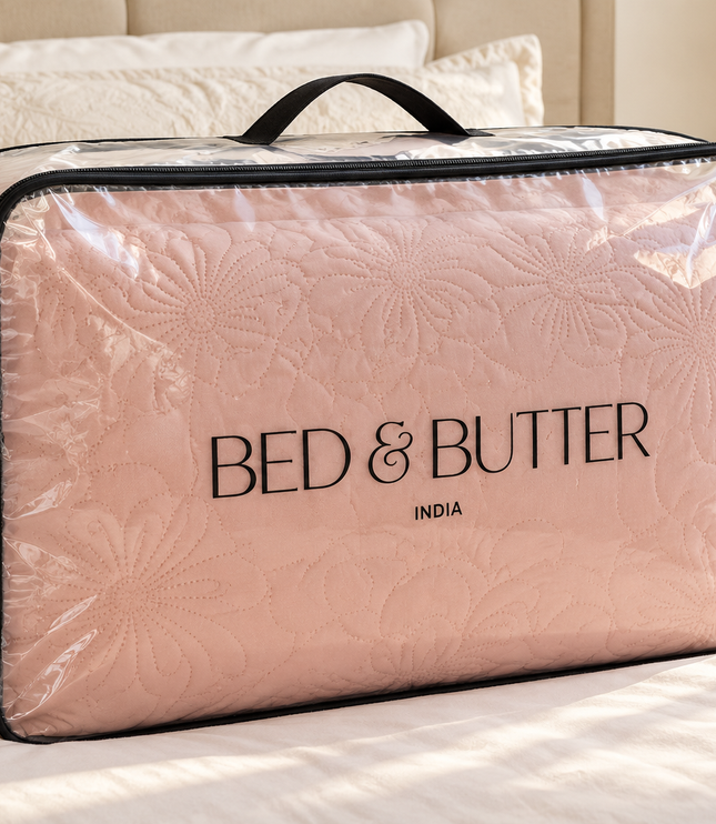 Bedcover Set with 2 Pillow Covers & 2 Cushion Pillows - Beige
