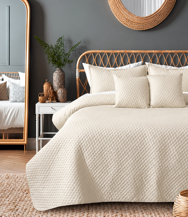 Bedcover Set with 2 Pillow Covers & 2 Cushion Pillows - Cream