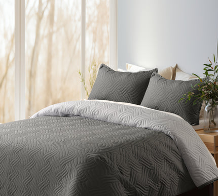 Waves - California Luxe Reversible AC Bedcover - Grey / Light Grey