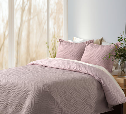 Waves - California Luxe Reversible AC Bedcover - Pink / Light Pink