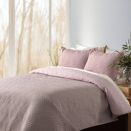 Waves - California Luxe Reversible AC Bedcover - Pink / Light Pink