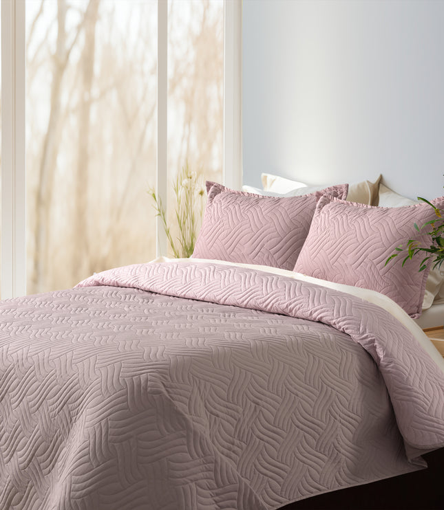Waves - California Luxe Reversible AC Bedcover - Pink / Light Pink
