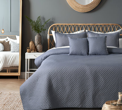 Luxe AC Bedcover With 2 Pillow Covers & 2 Cushions with Filling inside - Denim Blue