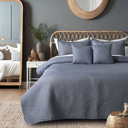 Luxe AC Bedcover With 2 Pillow Covers & 2 Cushions with Filling inside - Denim Blue