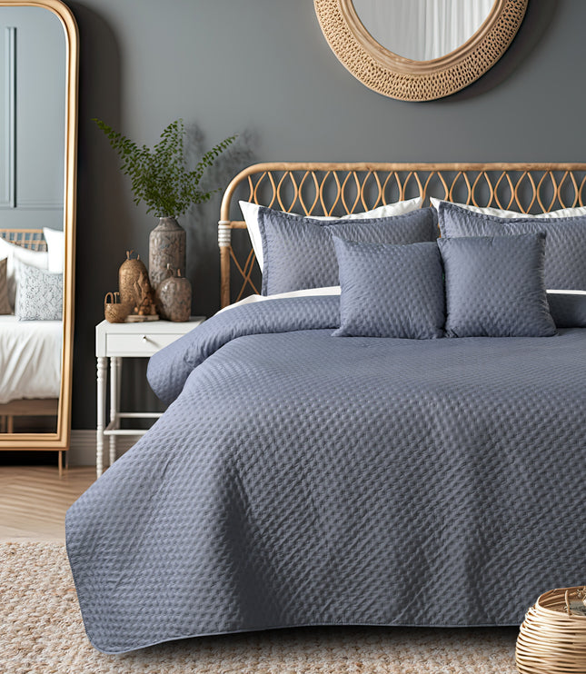 Luxe AC Bedcover With 2 Pillow Covers & 2 Cushions with Filling inside - Denim Blue