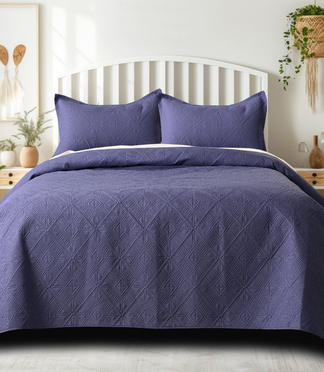 Square Pattern - California Luxe Reversible AC Bedcover - Purple / Lilac
