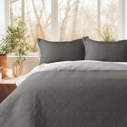Waves - California Luxe Reversible AC Bedcover - Grey / Light Grey