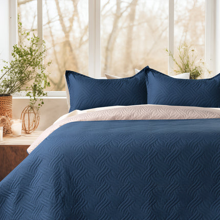 Waves - California Luxe Reversible AC Bedcover - Teal / Cream