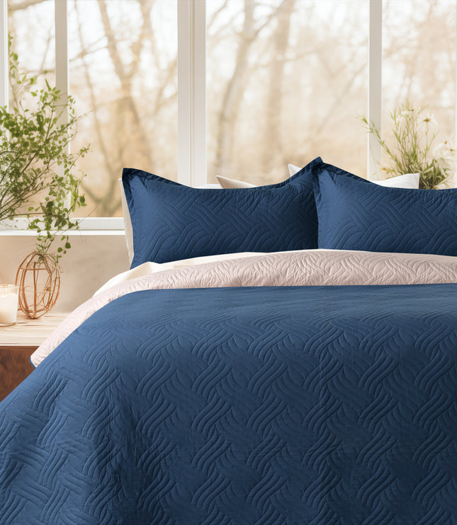 Waves - California Luxe Reversible AC Bedcover - Teal / Cream