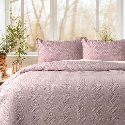Waves - California Luxe Reversible AC Bedcover - Pink / Light Pink
